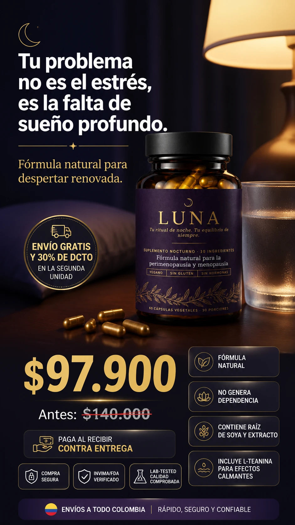 Nested Naturals Luna Suplemento Nocturno para el Sueño