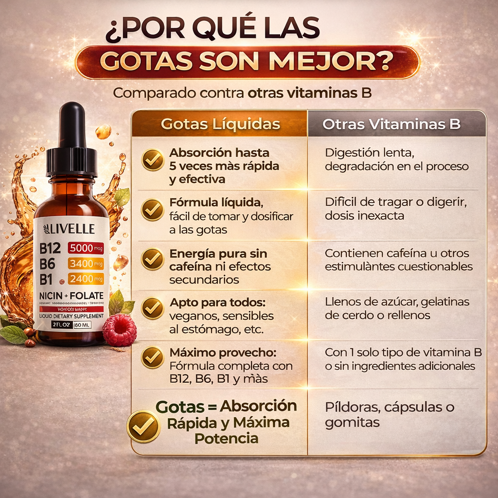 "Más energía, mejor ánimo, mente clara y defensas fuertes… en 5 gotitas al día."